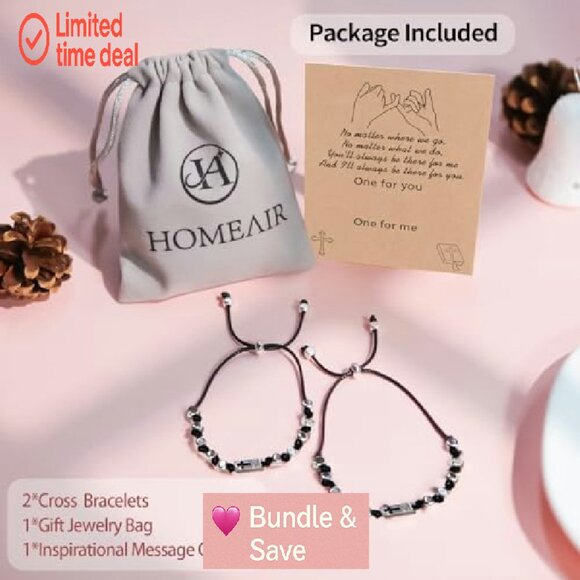 Adjustable Cross Bracelet Set, Copper & Silver Beads, Mother Daughter Gift - Picture 7 of 8